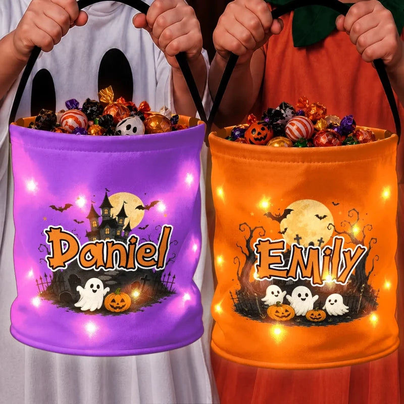 Custom LED Light Bucket Bag - Personalized Halloween Birthday Gifts For Kids - Tiny Trickster