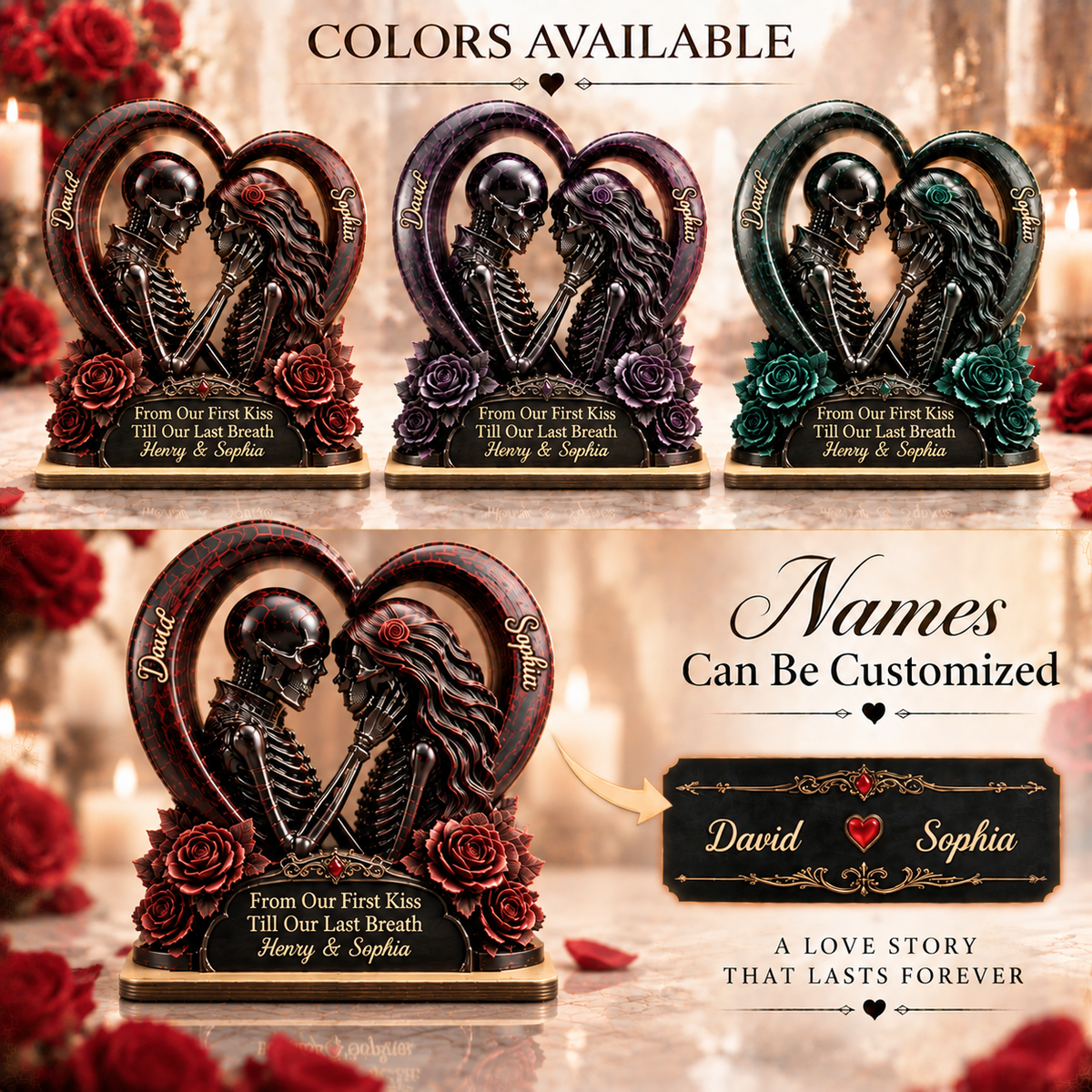 Custom Gothic Skull Couple – Gifts for Love Commemorations, Anniversaries, and Halloween