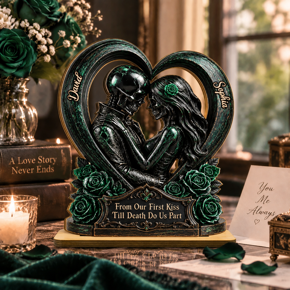 Custom Gothic Skull Couple – Gifts for Love Commemorations, Anniversaries, and Halloween