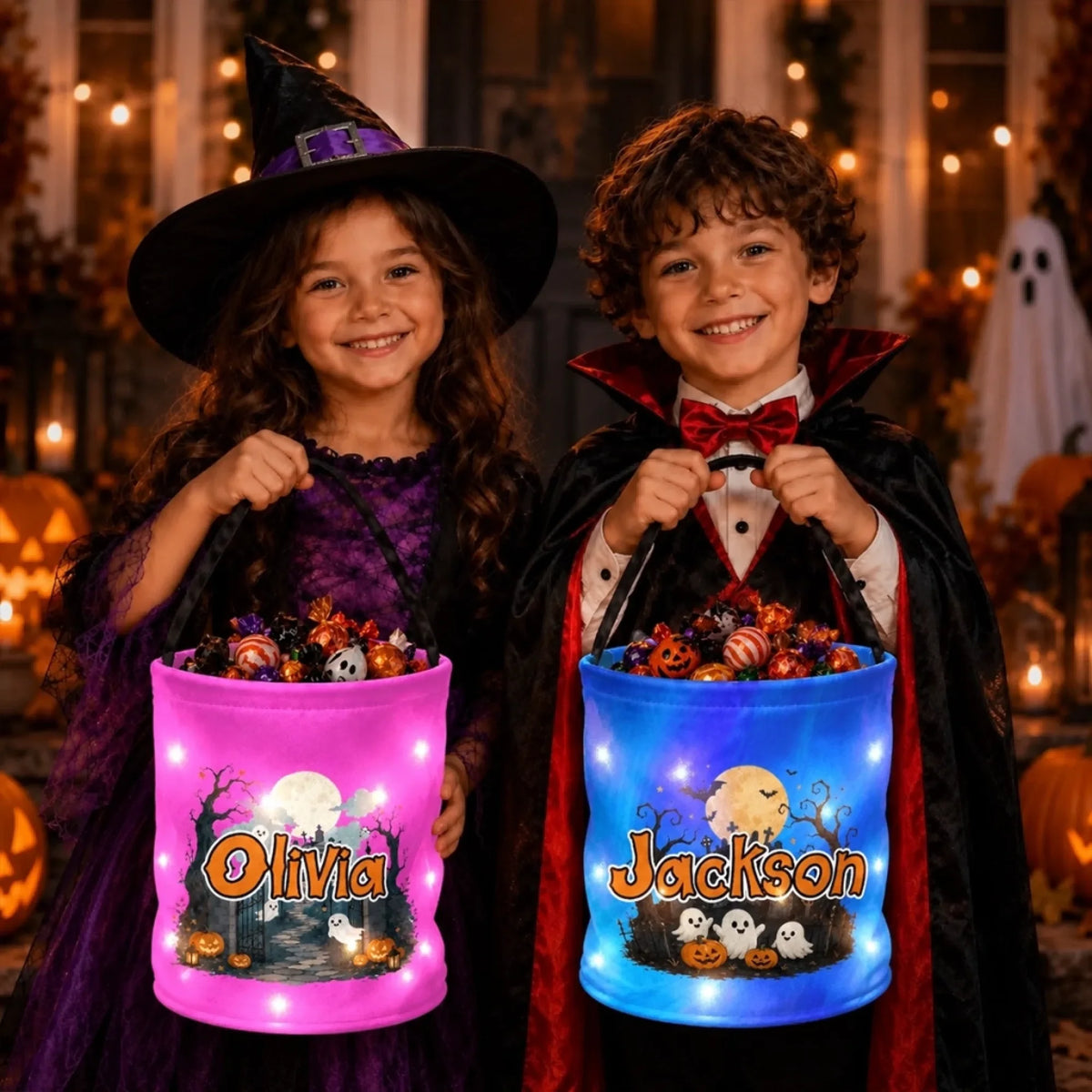 Custom LED Light Bucket Bag - Personalized Halloween Birthday Gifts For Kids - Tiny Trickster