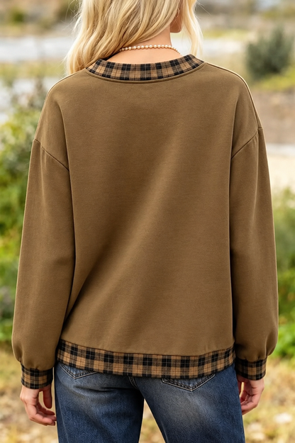 Retro Plaid Pumpkin Print Long Sleeve Halloween Sweatshirt
