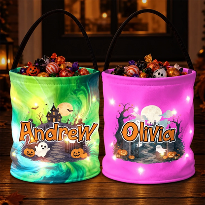 Custom LED Light Bucket Bag - Personalized Halloween Birthday Gifts For Kids - Tiny Trickster
