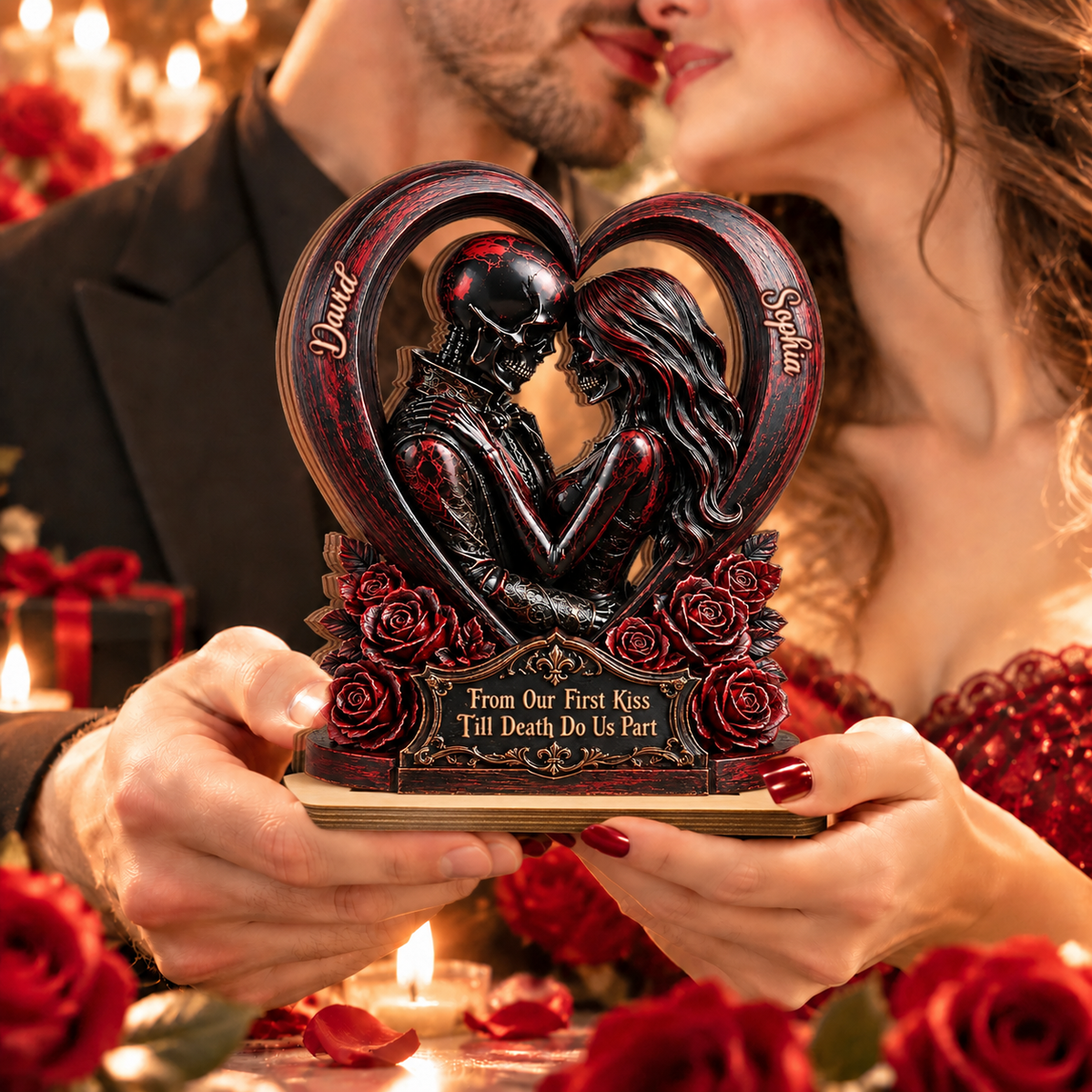 Custom Gothic Skull Couple – Gifts for Love Commemorations, Anniversaries, and Halloween