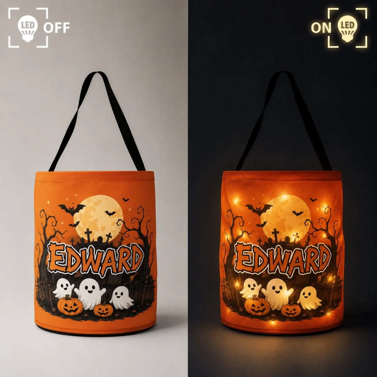 Custom LED Light Bucket Bag - Personalized Halloween Birthday Gifts For Kids - Tiny Trickster