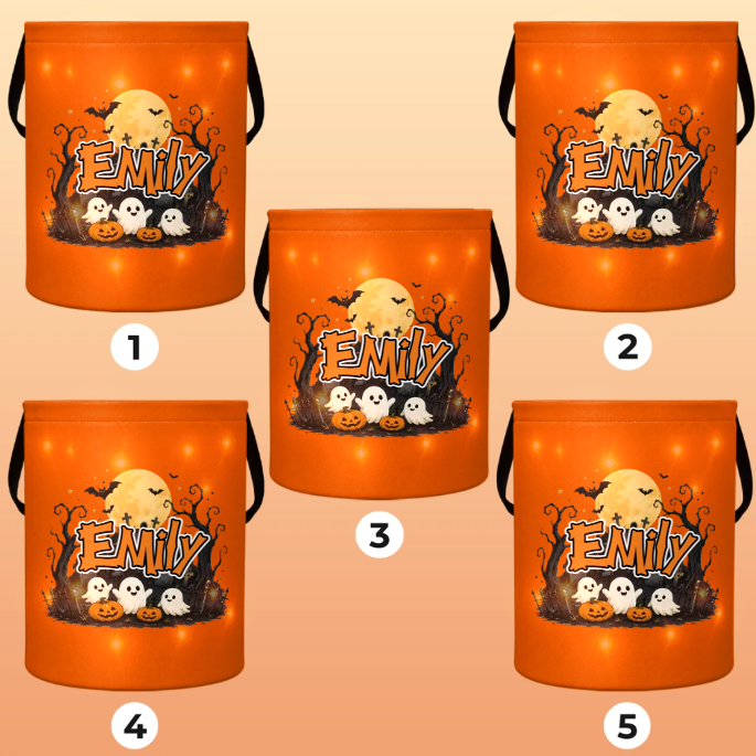 Custom LED Light Bucket Bag - Personalized Halloween Birthday Gifts For Kids - Tiny Trickster
